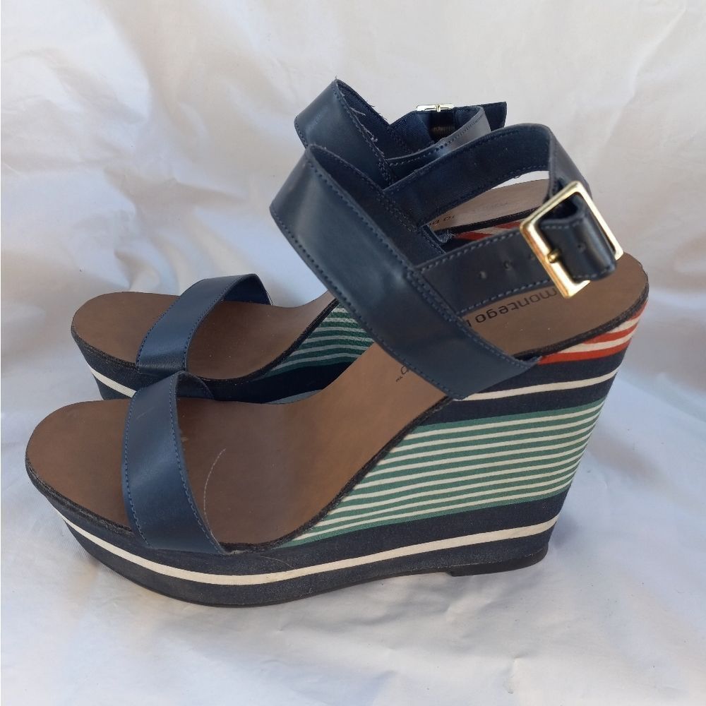 Montigo Bay Retro Striped Wedge Sandals Size 7